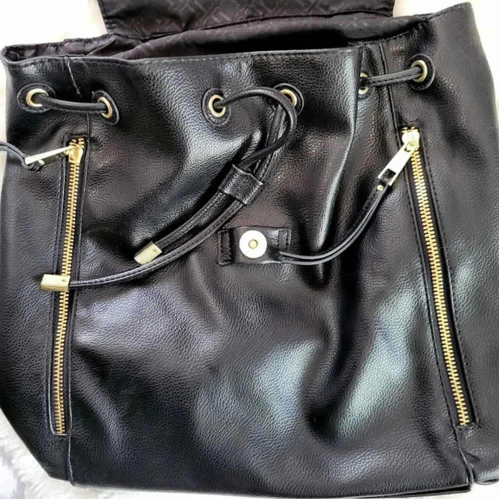 Black‎ faux leather satchel backpack handbag